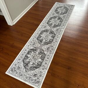 Vintage Gray and White Runner Rug